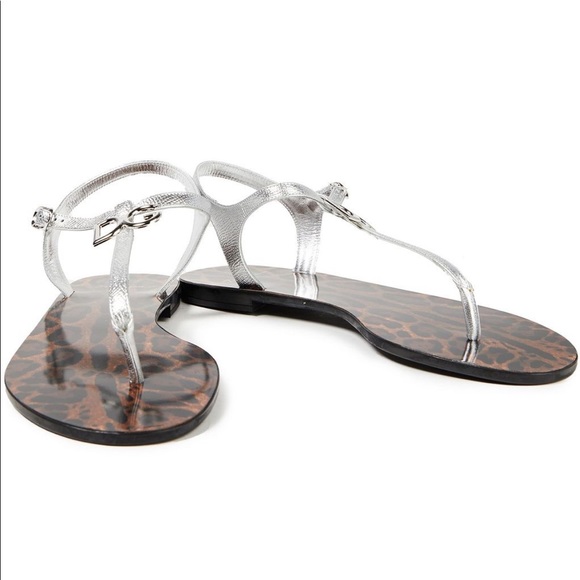 Dolce & Gabbana Shoes - DOLCE & GABBANA DG Logo metallic textured-leather sandals Silver Leopard